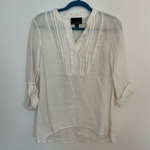 Cynthia Rowley 100% Linen Off White Pintuck Tunic Blouse Size Small